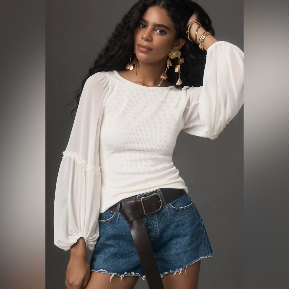 Anthropologie Balloon-Sleeve Smocked Top NWT Size Medium